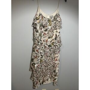 Grey Jason Wu Dress Womens Painterly Cream Floral Printed Midi Tiered Silk SZ 10